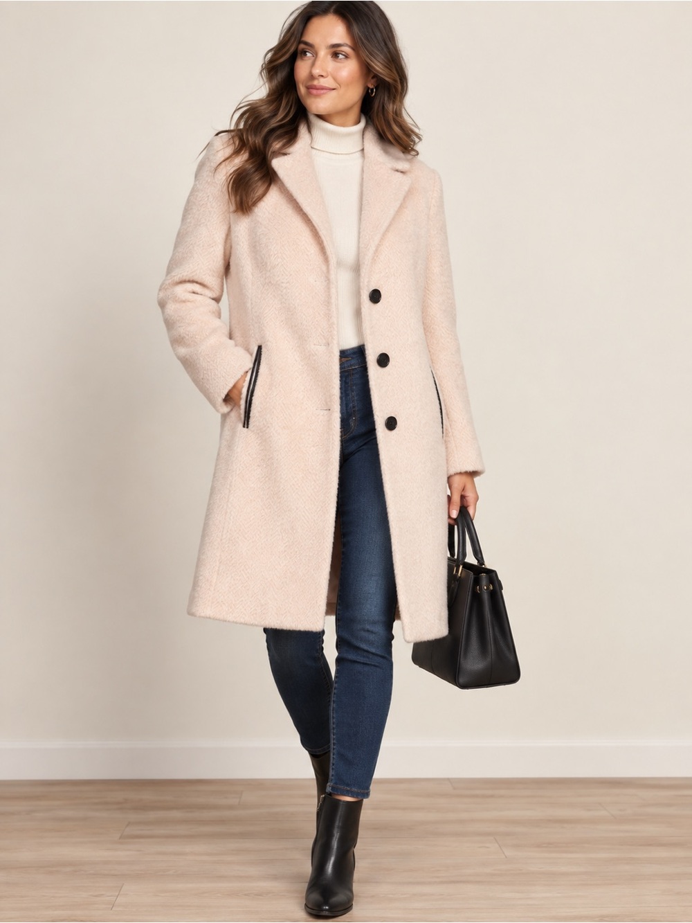 DKNY Women’s XS Blush Pink Fuzzy Walker Coat Single Breasted Long Jacket